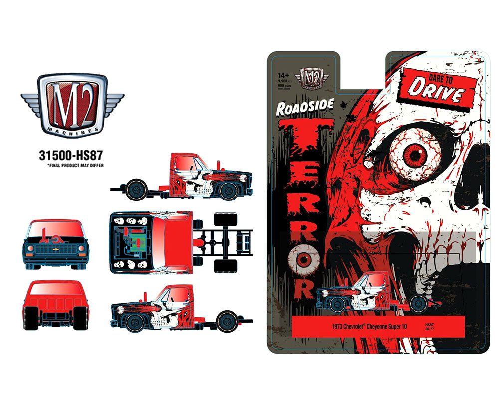 (Preorder) M2 Machines 1:64 1973 Chevrolet Cheyenne Super 10 Dare To Drive Terror Series – Red – Hobby Exclusive