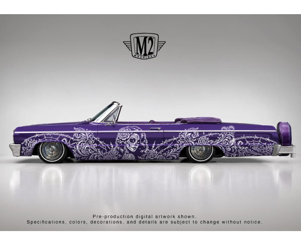 (Preorder) M2 Machines 1:64 1964 Chevrolet Impala SS 409 Convertible “Dia De Los Muertos” – Purple – Hobby Exclusive