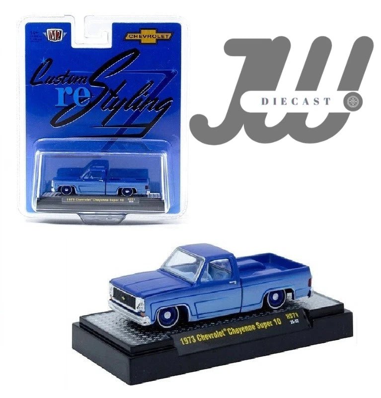 M2 Machines 1:64 1973 Chevrolet Cheyenne Super 10 Custom ReStyling Blue - Jw Diecast