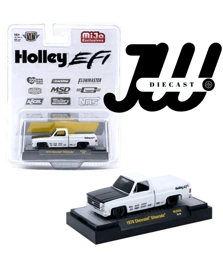M2 Machines 1:64 1978 Chevrolet Silverado Holley Custom – White – MiJo Exclusives Limited Edition - Jw Diecast