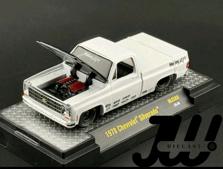 M2 Machines 1:64 1978 Chevrolet Silverado Holley Custom – White – MiJo Exclusives Limited Edition - Jw Diecast