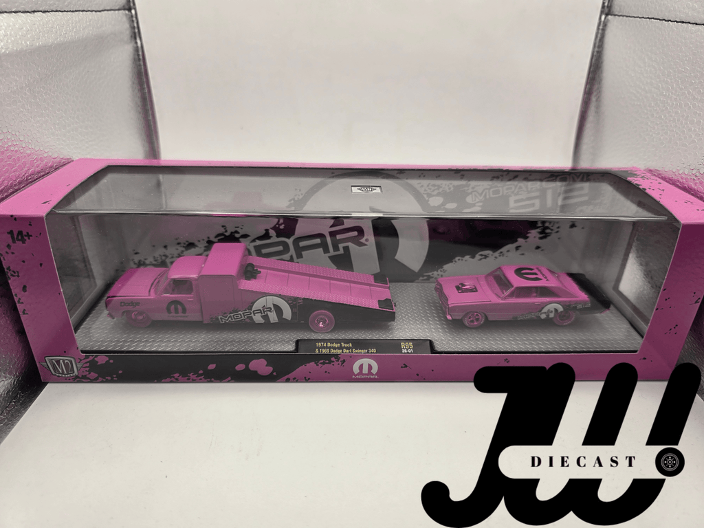 M2 Machines Auto Hauler 1974 Dodge Truck & 1969 Dodge Dart Swinger 340 CHASE! - Jw Diecast