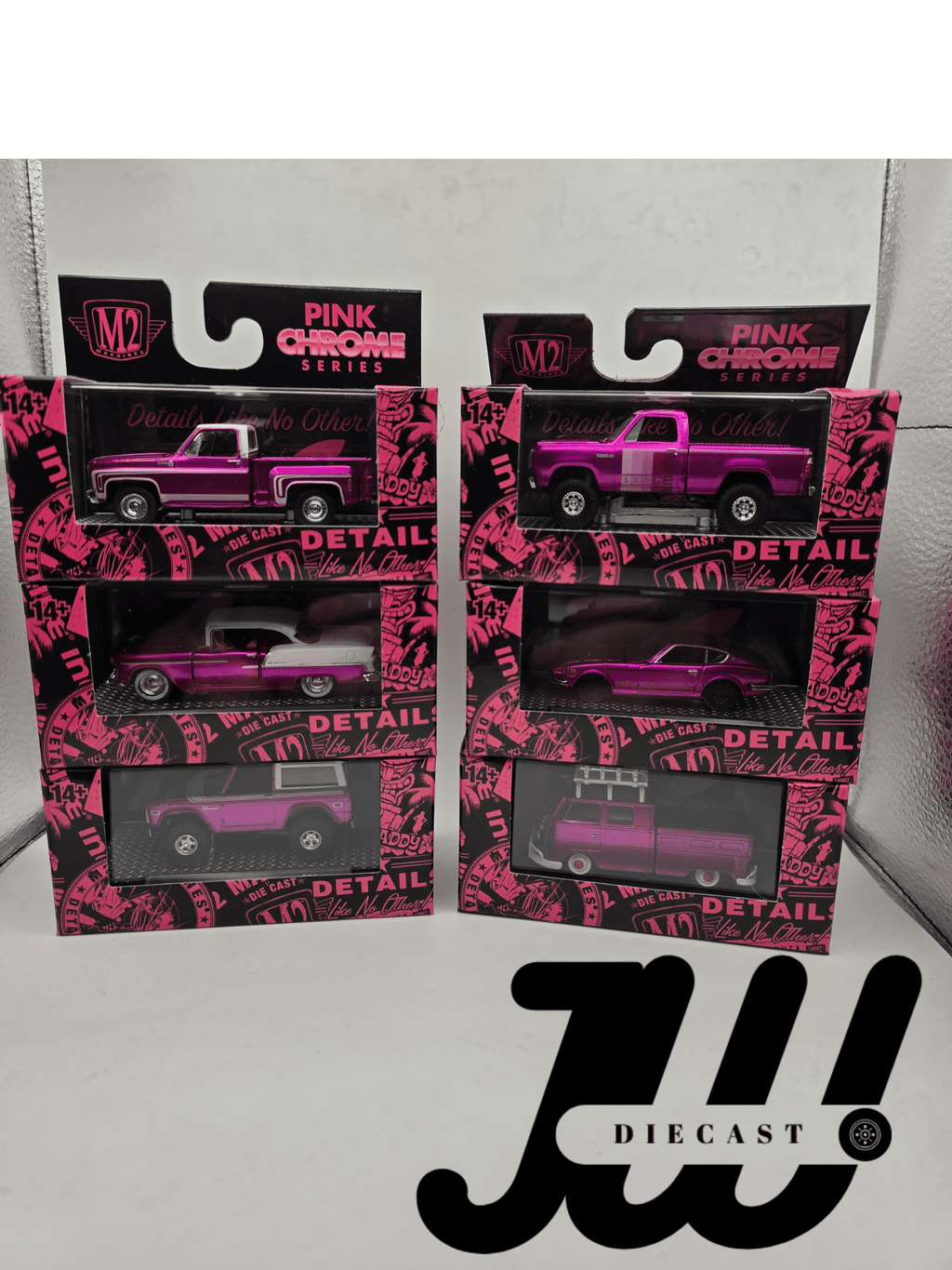 M2 Machines Pink Chrome Auto - Thentics (Six - Pack) 1:64 Exclusive - Jw Diecast