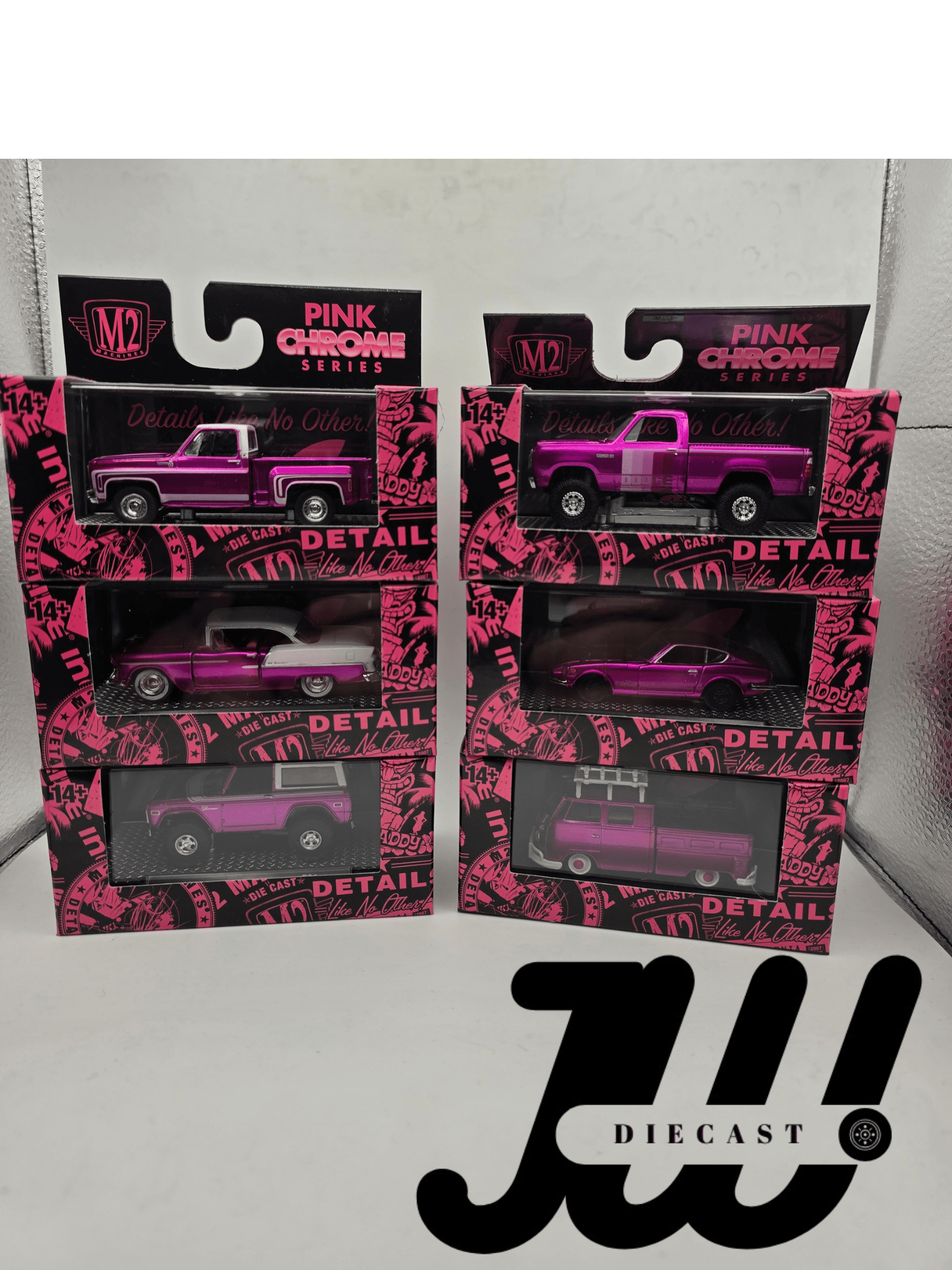 M2 Machines Pink Chrome Auto - Thentics (Six - Pack) 1:64 Exclusive - Jw Diecast