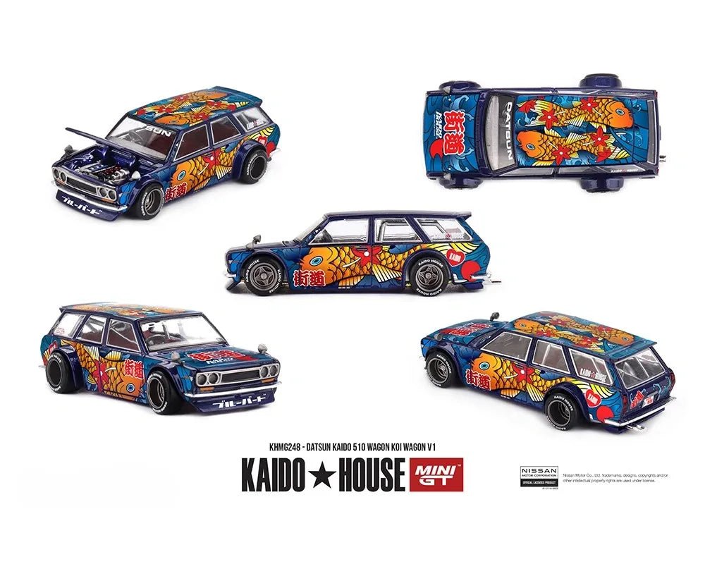 (Pre - order) Kaido House x Mini GT Datsun KAIDO 510 Wagon Koi Wagon V1 - Blue - Jw Diecast