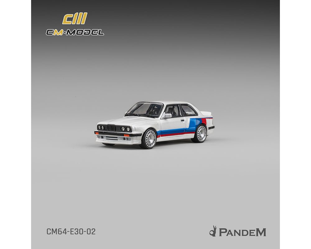 (Preorder) CM Model 1:64 BMW M3 E30 Alpine Pandem – White with M Tri - Stripes - Limited Edition - Jw Diecast