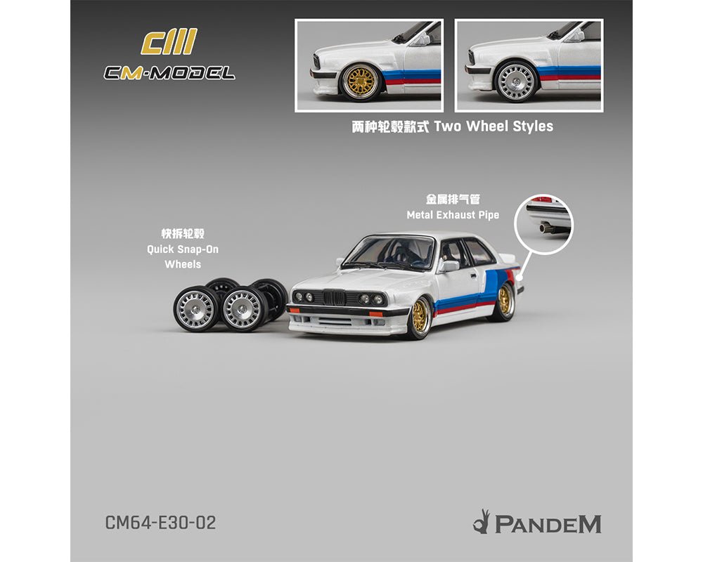 (Preorder) CM Model 1:64 BMW M3 E30 Alpine Pandem – White with M Tri - Stripes - Limited Edition - Jw Diecast