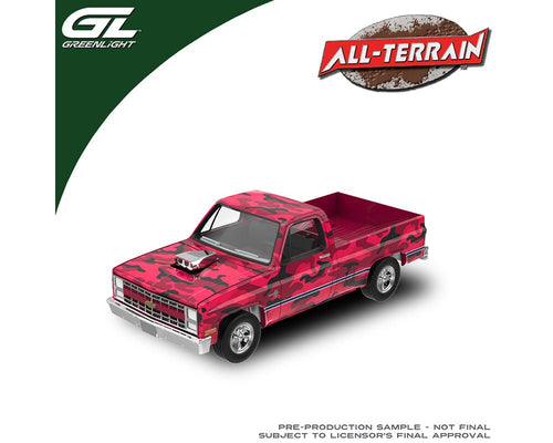 (Preorder) Greenlight 1:64 All Terrain Series 18 – 1985 Chevrolet Silverado w Blower Pink Camouflage – Limited Edition - Jw Diecast