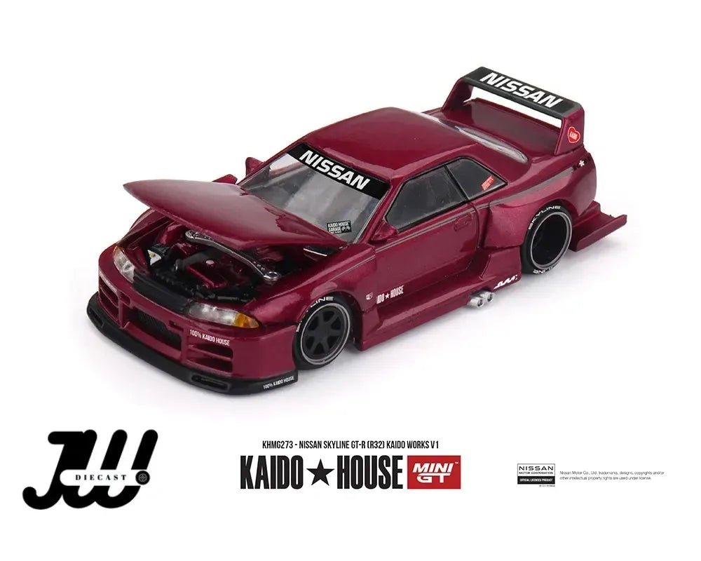 (Preorder) Kaido House x Mini GT 1:64 Nissan Skyline GT - R (R32) Kaido Works V1 – Burgundy Red - Jw Diecast