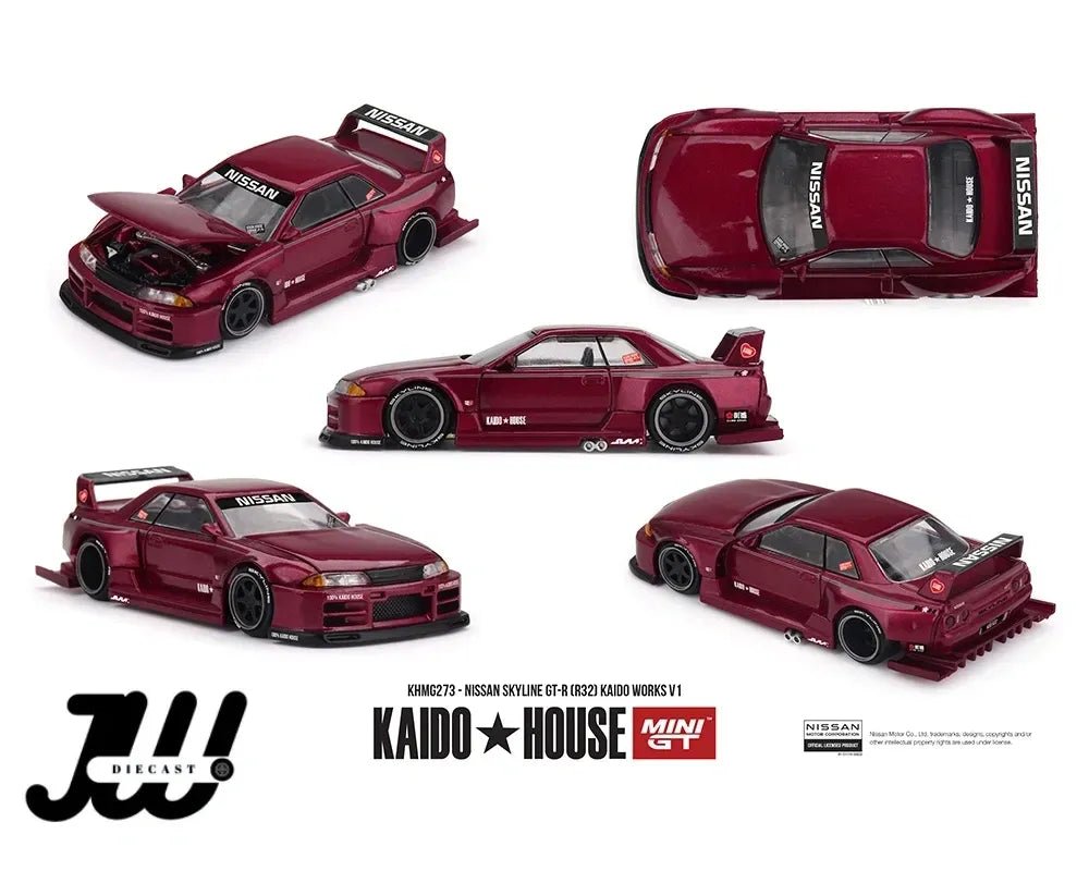 (Preorder) Kaido House x Mini GT 1:64 Nissan Skyline GT - R (R32) Kaido Works V1 – Burgundy Red - Jw Diecast
