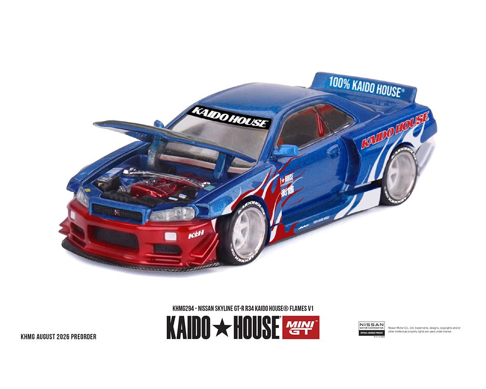 (Preorder) Kaido House x Mini GT 1:64 Nissan Skyline GT-R R34 Kaido House Flames V1 - Jw Diecast