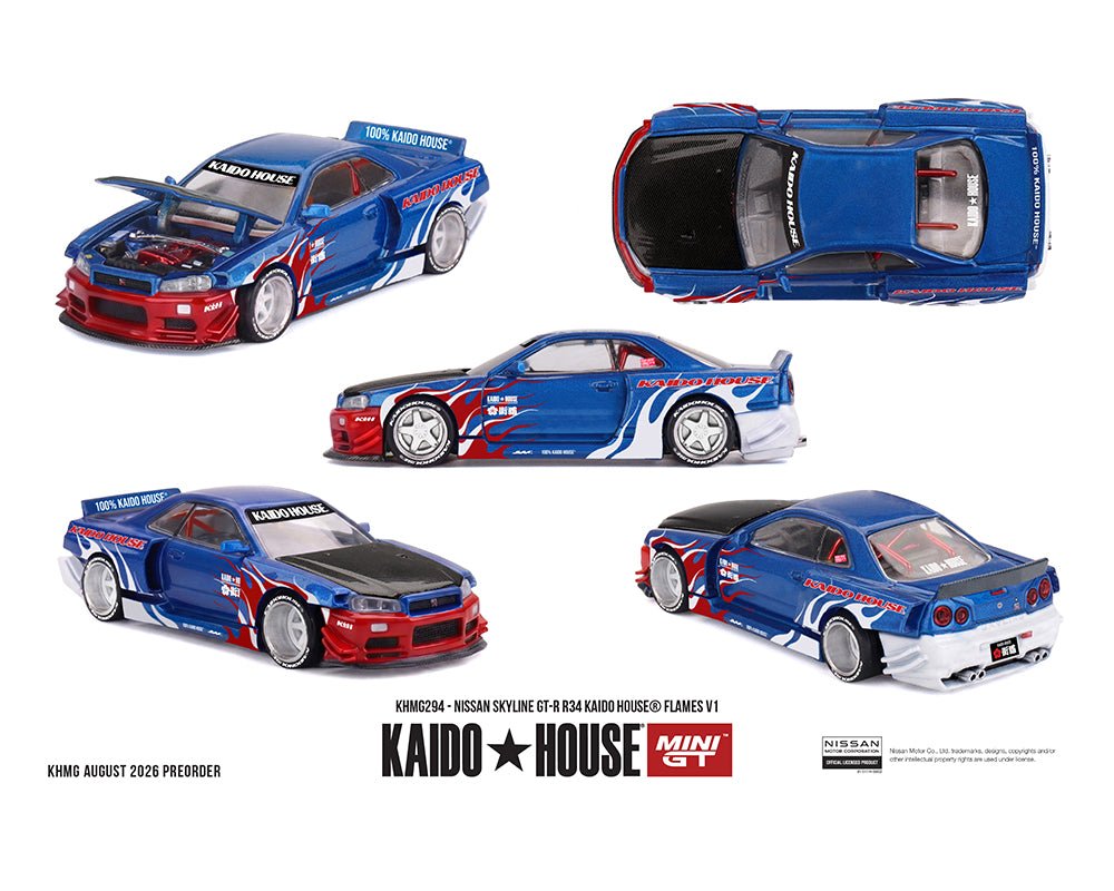 (Preorder) Kaido House x Mini GT 1:64 Nissan Skyline GT-R R34 Kaido House Flames V1 - Jw Diecast