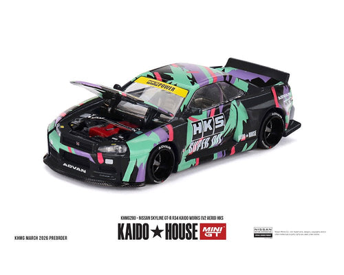 (Preorder) Kaido House x Mini GT 1:64 Nissan Skyline GT - R R34 Kaido Works (V2 Aero) HKS – Limited Edition - Jw Diecast