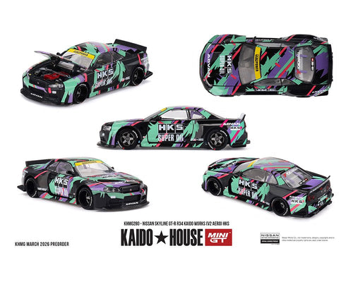(Preorder) Kaido House x Mini GT 1:64 Nissan Skyline GT - R R34 Kaido Works (V2 Aero) HKS – Limited Edition - Jw Diecast