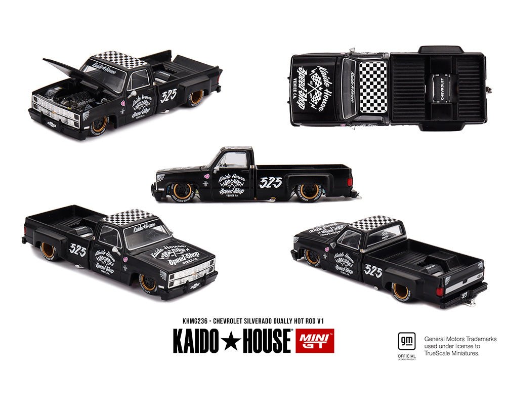 (Preorder) Kaido House x Mini GT Chevrolet Silverado Dually Hot Rod V1 – Flat Black - Jw Diecast