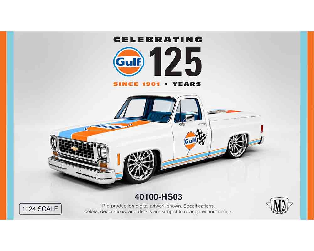(Preorder) M2 Machines 1:24 1973 Chevrolet Custom Deluxe 10 CELEBRATING 125 YEARS GULF – Hobby Exclusives - Jw Diecast