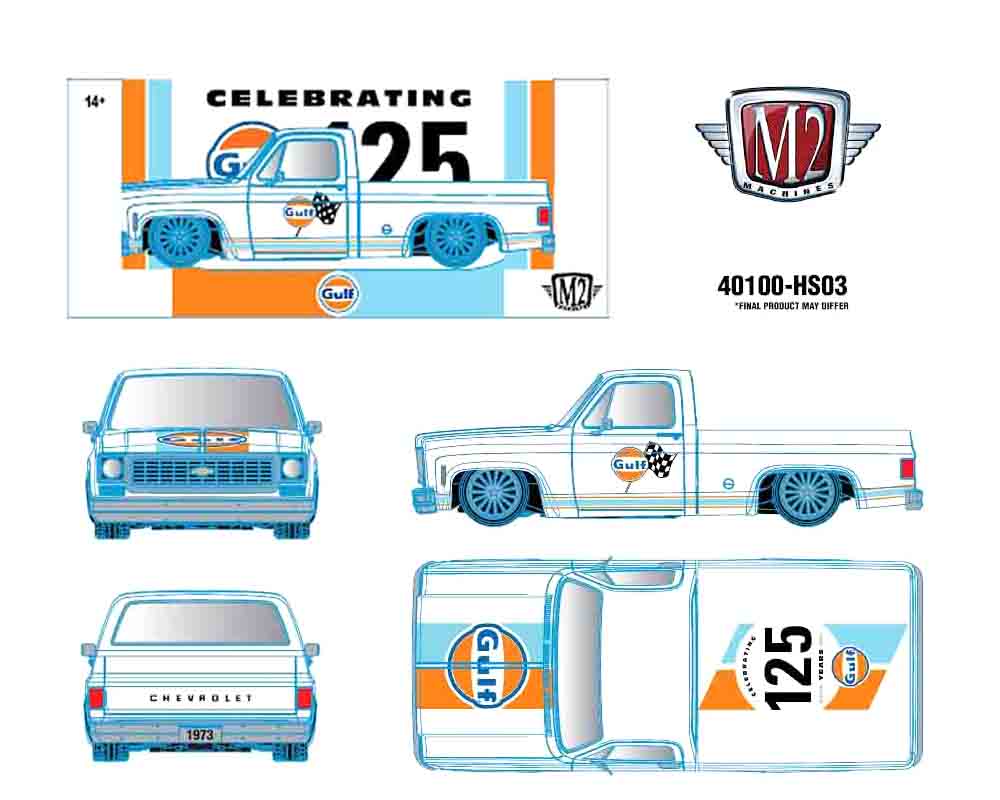 (Preorder) M2 Machines 1:24 1973 Chevrolet Custom Deluxe 10 CELEBRATING 125 YEARS GULF – Hobby Exclusives - Jw Diecast