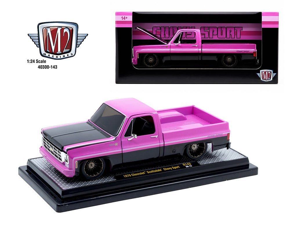 (Preorder) M2 Machines 1:24 1979 Chevrolet Scottdale Chevy Sport – Black Pink – Release 143B - Jw Diecast
