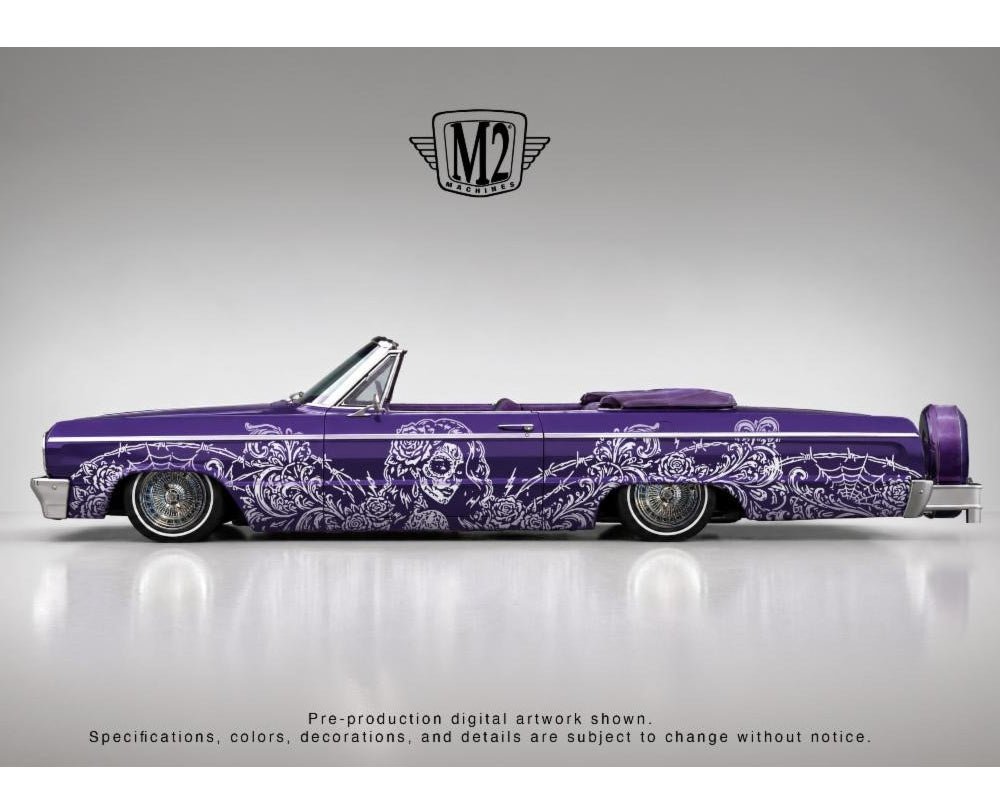 (Preorder) M2 Machines 1:64 1964 Chevrolet Impala SS 409 Convertible “Dia De Los Muertos” – Purple – Hobby Exclusive - Jw Diecast