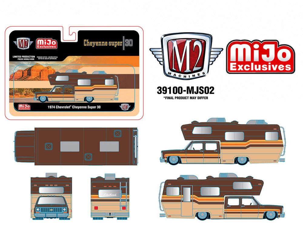(Preorder) M2 Machines 1:64 1974 Chevrolet Cheyenne Super 30 Custom Camper – Beige Brown – MiJo Exclusives - Jw Diecast