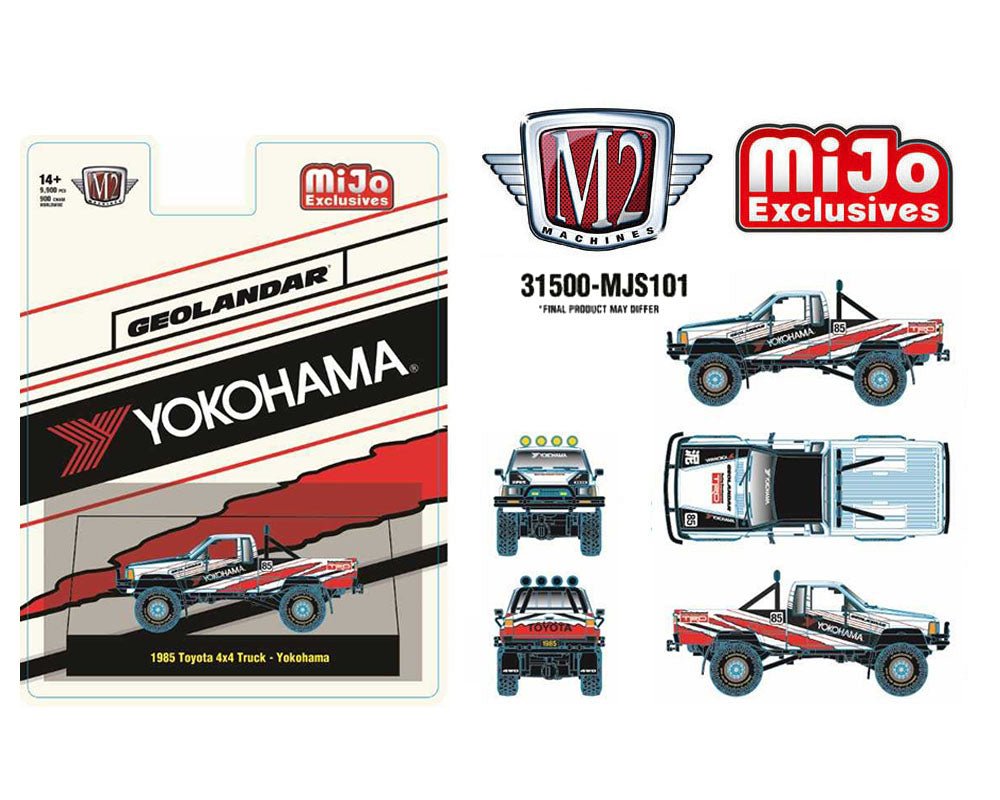 (Preorder) M2 Machines 1:64 1985 Toyota 4×4 Off - Road Pickup Yokohama Geolandar – White – MiJo Exclusives - Jw Diecast