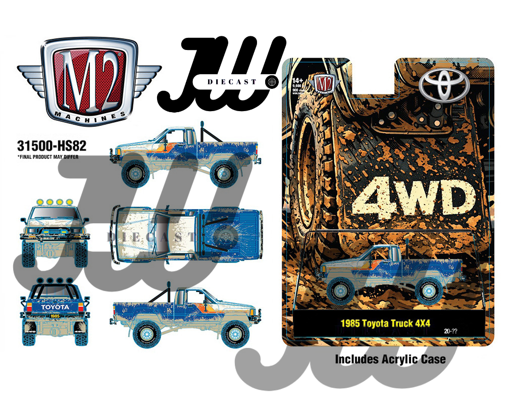 (Preorder) M2 Machines 1:64 1985 Toyota Truck 4×4 Off Road – Blue Muddy - Hobby Exclusive - Jw Diecast