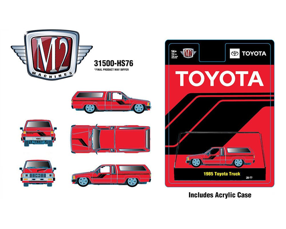 (Preorder) M2 Machines 1:64 1985 Toyota Truck with Camper Shell – Red - Hobby Exclusive - Jw Diecast