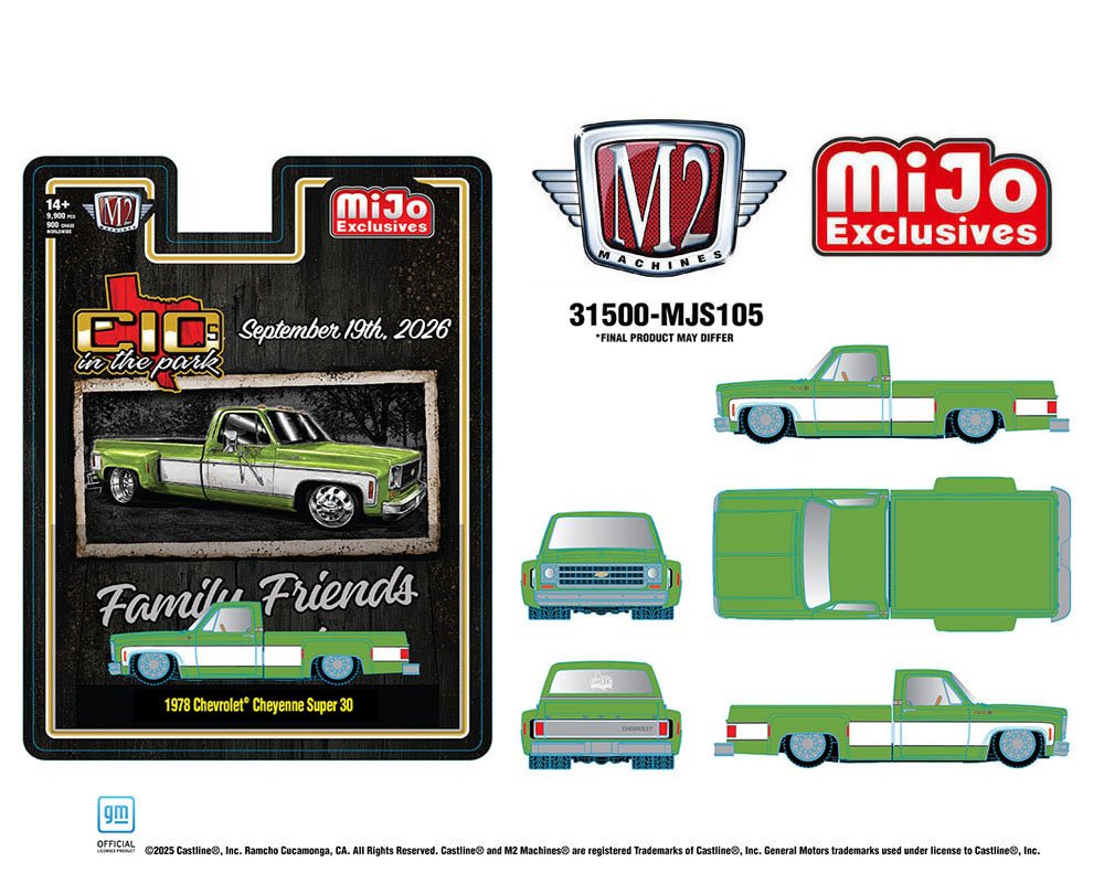 (Preorder) M2 Machines 1:64 2026 “C10s In The Park” 1978 Chevrolet Cheyenne Super 30 – Two - Tone Green White – Mijo Exclusives - Jw Diecast
