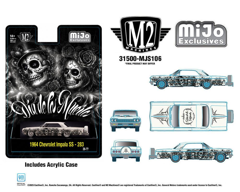 (Preorder) M2 Machines 1:64 2026 “Dias De Los Muertos” 1964 Chevrolet Impala SS Hard Top Lowriders – Pearl White – Mijo Exclusives - Jw Diecast