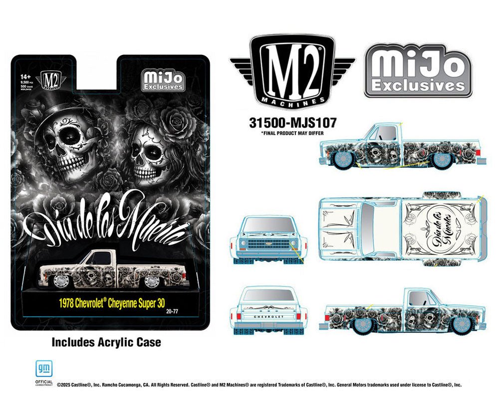 (Preorder) M2 Machines 1:64 2026 “Dias De Los Muertos” 1978 Chevrolet Cheyenne Super 30 – Pearl White – Mijo Exclusives - Jw Diecast