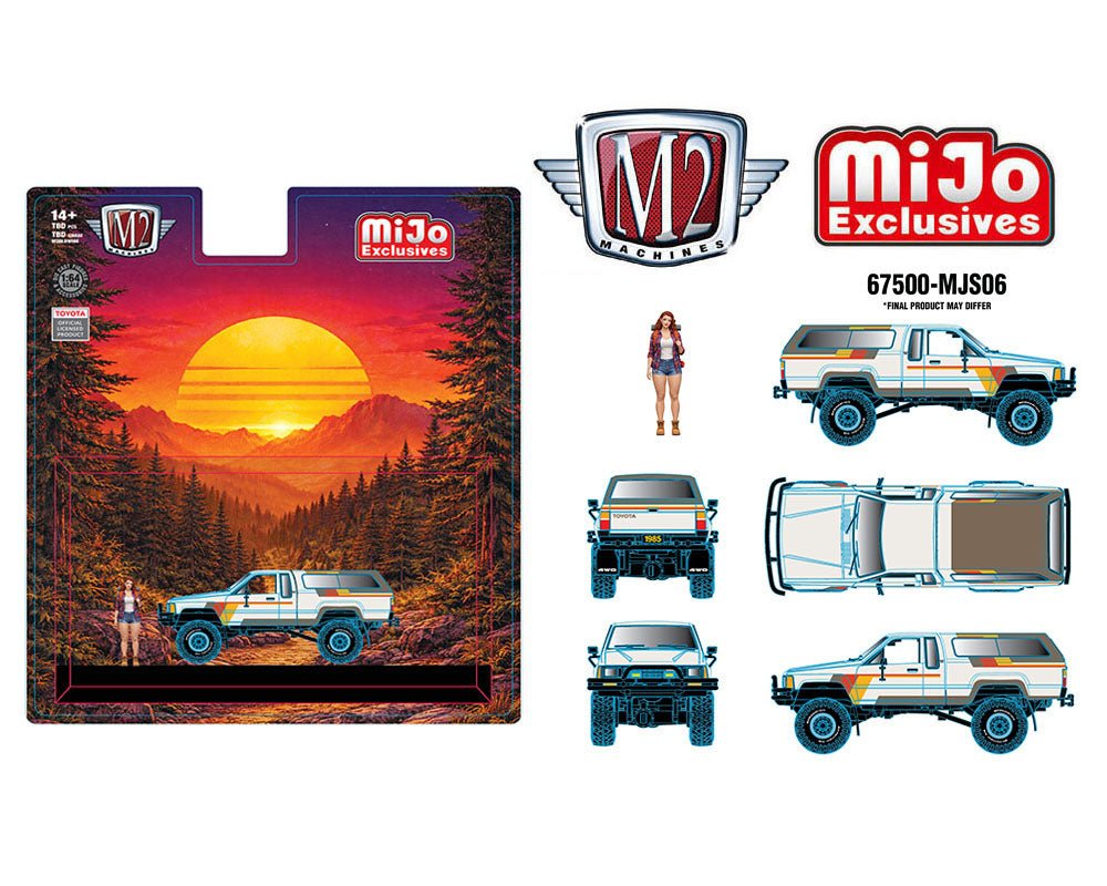 (Preorder) M2 Machines 1:64 Diorama Series 1985 Toyota Truck 4×4 with Camper Shell with Female Camper Figure – Mijo Exclusives - Jw Diecast