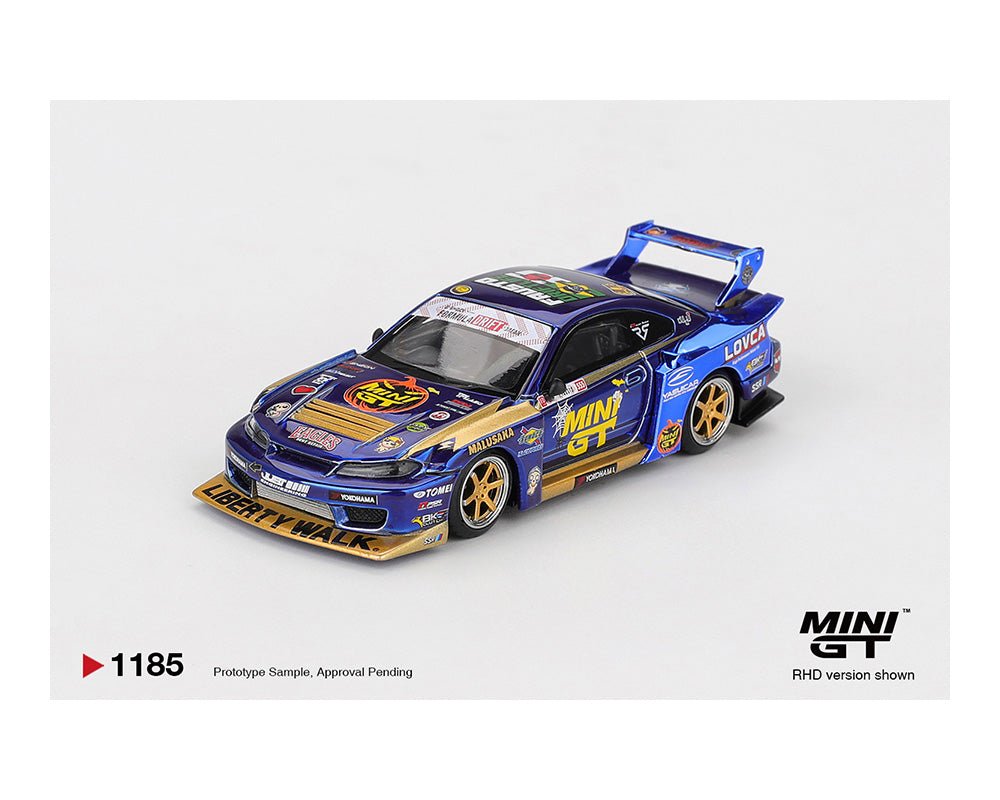 (Preorder) Mini GT 1:64 Nissan LB - Super Silhouette S15 SILVIA 555 Team MINI GT Liberty Walk 2025 Formula Drift Halloween Special – Chrome Blue - Jw Diecast