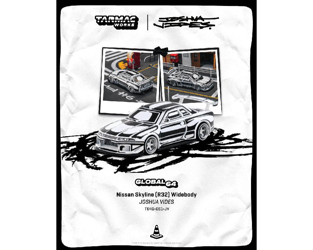 (Preorder) Tarmac Works 1:64 Nissan Skyline (R32) Widebody – Designed by JOSHUA VIDES – Matte White – Global64 – Limited Edition - Jw Diecast