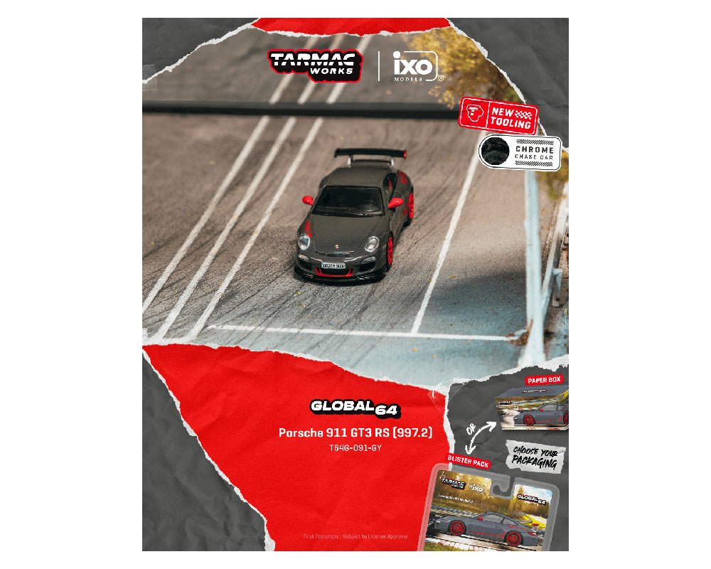 (Preorder) Tarmac Works 1:64 Porsche 911 GT3 RS (997.2) – Grey – IXO models – Global64 - Jw Diecast